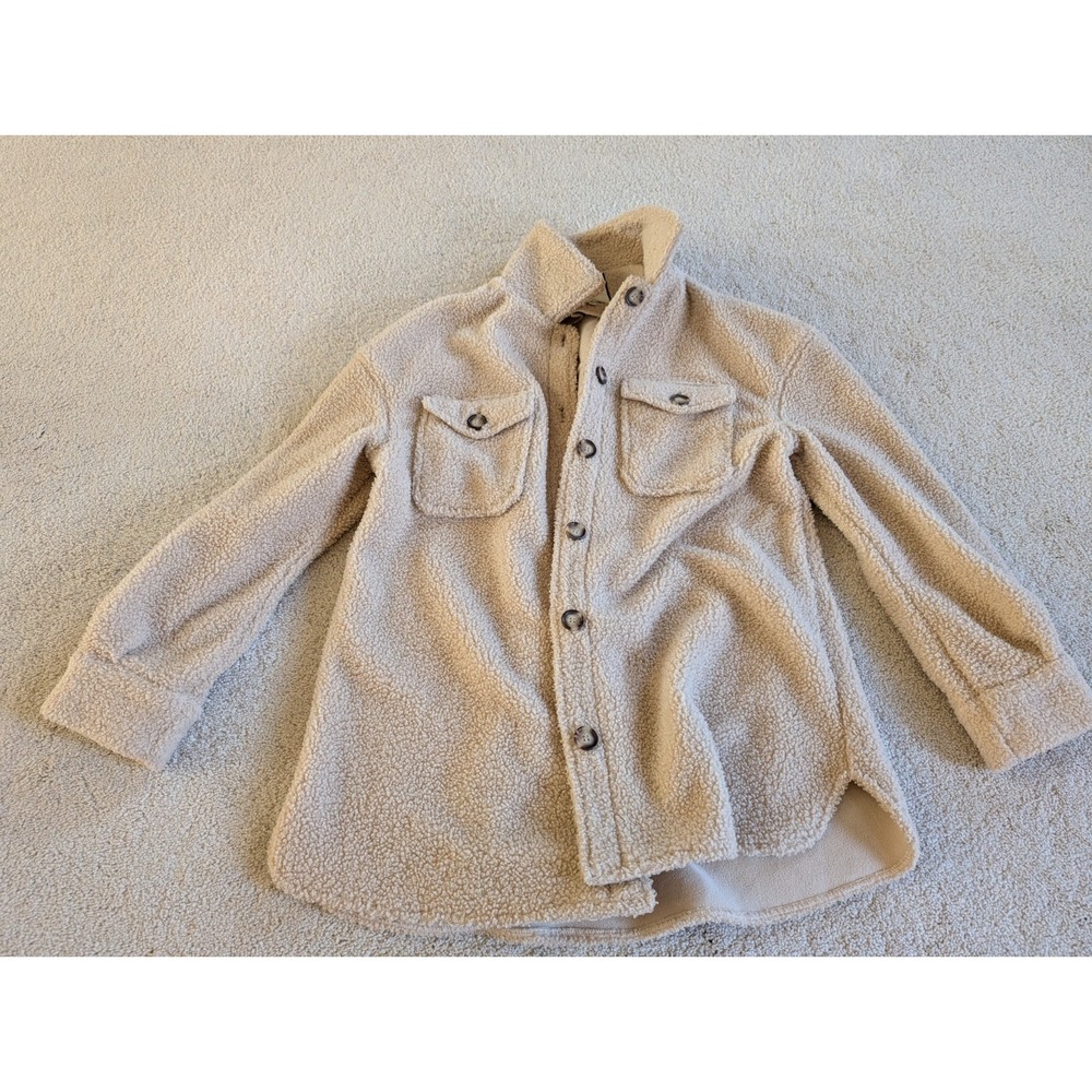 Bagatelle Women Beige Sherpa Button Front Shacket Jacket Coat Medium